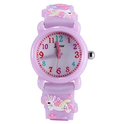 Image of ele ELEOPTION Children&#039;s Watch 3D Cute Cartoon Silicone Rubber Band Wristwatch Multi Colour Dial Digital Display Gift for Little Girls Boy Kids, Horse, Light Purple