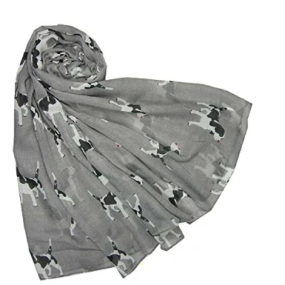 Image of New ladies Puppy Dog Print Scarf Springer Spaniel Beagle Scarves Shawl (GREY)