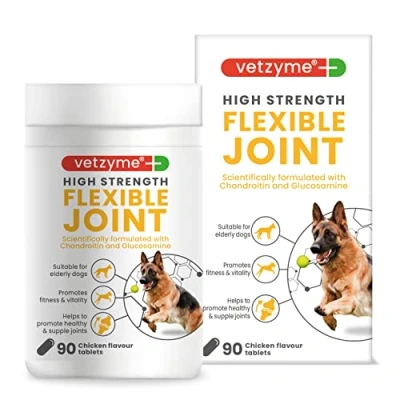 Image of Vetzyme High Strength Flexible Joint Supplements for Senior Dogs (90 Tablets) Hip and Care with Chondroitin Glucosamine, Tasty Chicken Flavour