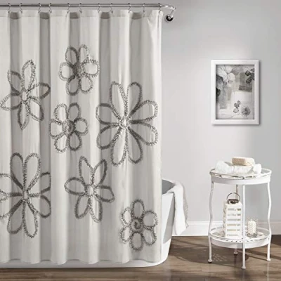 Image of Lush Decor Ruffle Flower Shower Curtain, 72&quot; x 72&quot;, Light Gray