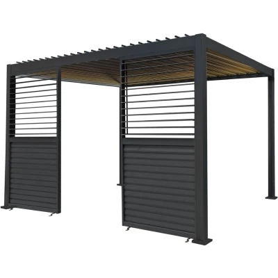 Image of MonsterShop Anthracite Aluminium Pergola with LED Lights and 2 x Shutter Panels 3m 4m