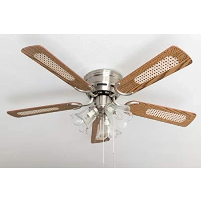 Image of Pepeo Deluxe ceiling fan 105 cm brushed nickel wing oak/walnut including lighting and pull switch, 105620191