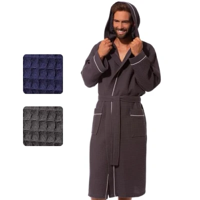 Image of Morgenstern Mens Bathrobe Waffle Men with Hood, Cotton, Lightweight L, Grey