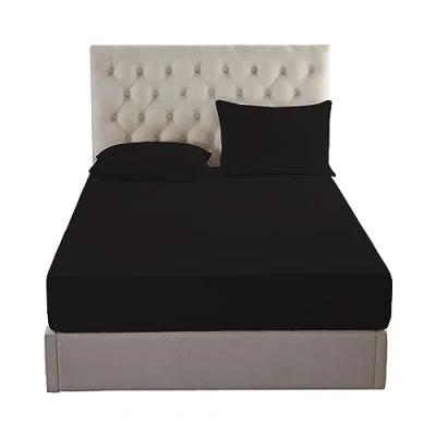 Image of British Home Bedding 100% Egyptian Cotton 200 Thread Count Fitted Bed Sheet (Black, Super King)