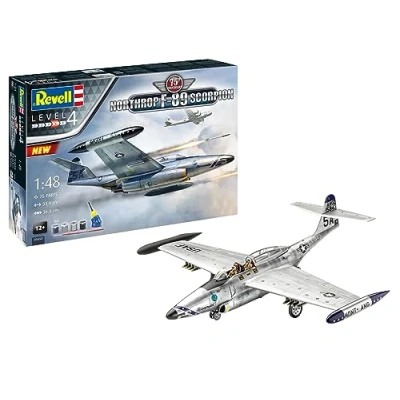 Image of Revell Gift Set 05650 50th Anniversary. &quot;Northrop F 89 Scorpion&quot; 1:48 Scale Unbuilt Plastic Model Kits with Contacta Professional Glue, Paintbrush &amp; Selected Aqua Color Paints