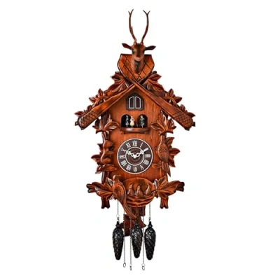 Image of Qtz Cuckoo Clock Lrg Wooden with Roundabout 2 birds/Stag