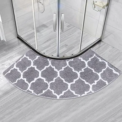 Image of MOTT 50 Semi Circular Bath Mat for Quadrant Shower Cubicle,Anti Slip Bathroom Carpet Rugs Mat,Fan Shaped Foot Pads,Curved Hotel, Grey Pattern, 45x100cm
