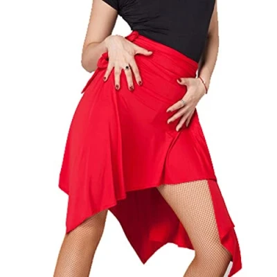 Image of Latin Salsa Dance Skirt Irregular Swing Ballroom Tango Cha Practice Red