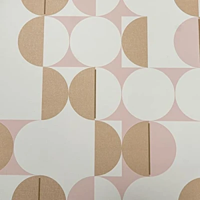 Image of Rasch Wallpaper Club Botanique Retro White Pink Gold Circles Graphic Salmon
