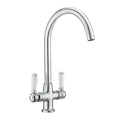 Image of JASSFERRY Traditional Kitchen Sink Mixer Tap Twin Lever Quarter Turn Ceramic Handles Dual Flow