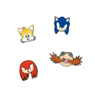 Image of Grupo Erik Set Of 4 Pins Sonic The Hedgehog, Knuckles Echidna, Tails Miles Prower, Doctor Eggman Enamel Pins, Cute Pin Badges Hedgehog Gifts