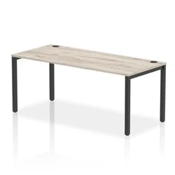 Image of Impulse Bench Single Row 1800 Black Frame Office Desk Grey Oak