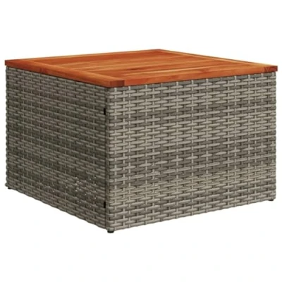 Image of vidaXL Grey Poly Rattan Garden Table Acacia Wood Top, Powder Coated Steel Frame for Patio/Garden Outdoor Dining; 55x55x37cm