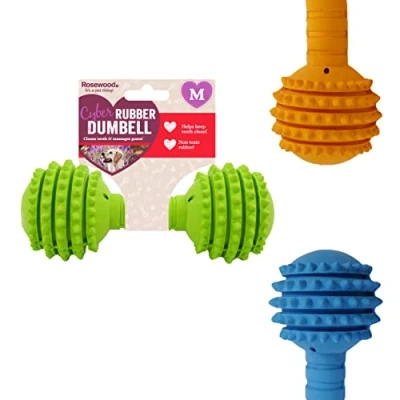 Image of Rosewood Rubber, Tough Chew Resistant, Dumbell Dog Toy, Medium, Assorted Colours