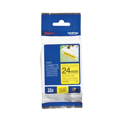 Image of Brother TZe S651 Labelling Tape Cassette, Black on Yellow, 24mm (W) x 8M (L), Strong Adhesive, Genuine Supplies