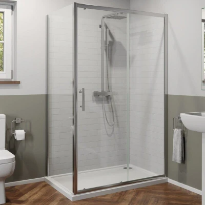 Image of Luxura® 1000 x 800mm Sliding Shower Enclosure Door Screen for Wet Room Cubicle Enclosures, 6mm Toughened Safety Glass, Framed, Reversible, Polished Chrome