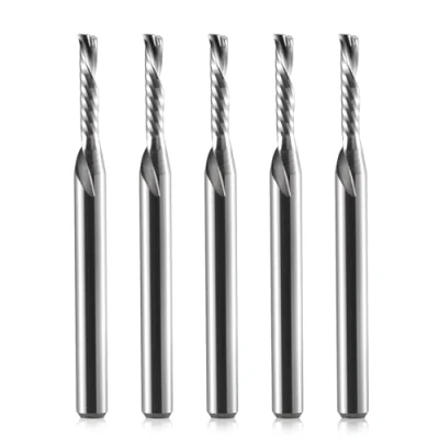Image of Timelee 1/8 Inch Shank Diameter 2mm CED 10mm CEL 1 Flute Single Downcut Spiral End Mill CNC Router Bit for Acrylic, PVC, MDF,Aluminium Pack of 5