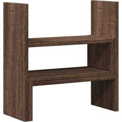 Image of vidaXL Desk Organiser Adjustable File Desktop Shelf Brown Oak Engineered Wood L 40 x W 17 H 41 cm Office/Living Room/Kitchen Easy Maintenance 20 kg Load Capacity