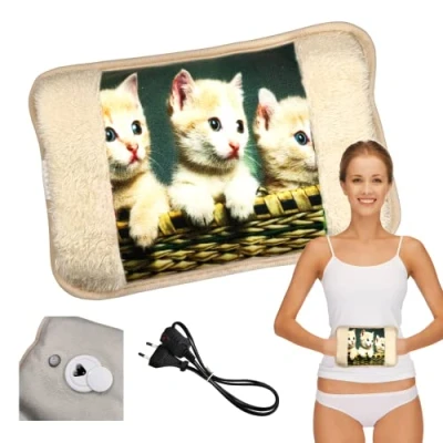 Image of Electric Hot Water Bottle, Boule Heating with Pockets, 500W Plush Warmer, Hand Footwarmer, Muscle Pain, Belly, Back and Menstrual (3 MICI)
