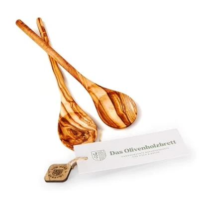 Image of das Olivenholzbrett Olive Wood Cooking Spoon, 2 Pieces Set, Handmade, Brown