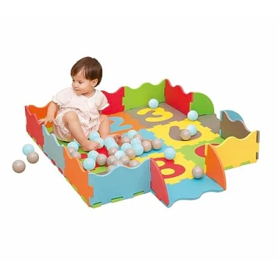 Image of M.Y Interlocking Foam Play Mats with 40 Ball Pit Balls Multi Colour Soft EVA Baby Floor Tile Puzzle Mat