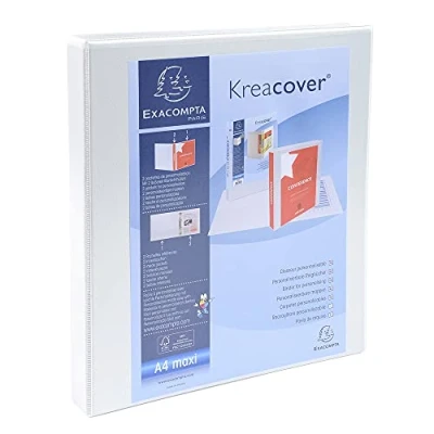 Image of Exacompta ref. 54940E 1 customizable rigid opaque binder with 2 pockets D rings of 16 mm Spine 38 External dimensions: 32 x 27.3 cm Format to be filed A4 Maxi Colour: white