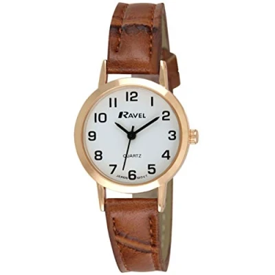 Image of Ravel Womens Traditional Watch with Clear Numeral Dial Rose Gold Tone/Tan