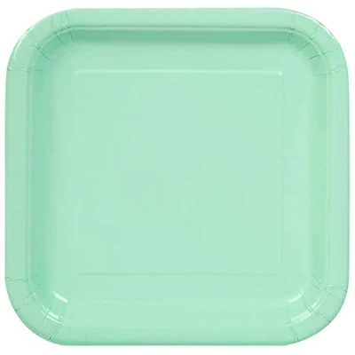 Image of Unique 99275 Party 9&quot; Square Dinner Plates Pretty Mint Color Theme Tableware 14ct, Pack of 14
