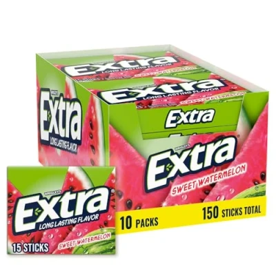 Image of Wrigleys Extra Sweet Watermelon Sugarfree Chewing Gum Box Of 10 x 15 Stick Packs