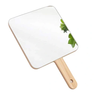 Image of Handheld Travel Mirror with Handle, Dressing Table Mirror, Wood Plain Square and Round, Cosmetic Salon Makeup Hand for Professional Barbers Hairdressers,1919cm