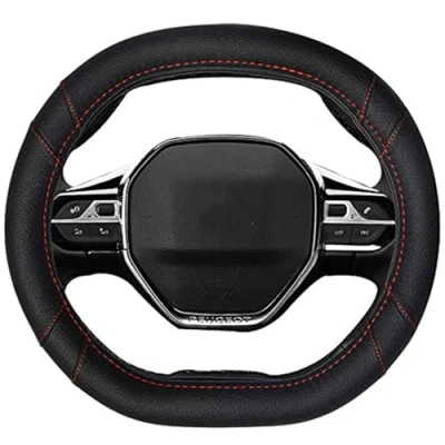 Image of Mayco Bell Microfiber Leather Car Steering Wheel Cover Fit for Peugeot 4008 5008 2016 2019 508 208 e (Black Red Line)