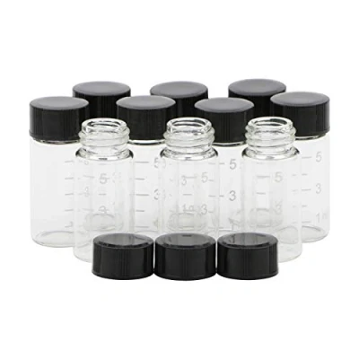 Image of Unxuey 10pcs Mini Clear 5ml (1/6 Oz) Glass Vials with Scale Sample Black Screw Cap Graduated Bottles Transparent Lab Travel Container