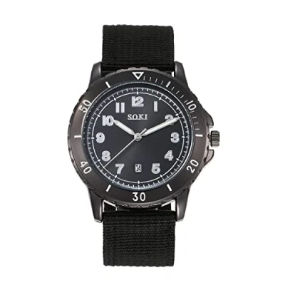 Image of JewelryWe Mens Military Watch Nylon Strap Analog Quartz Calendar Luminous Wristwatch Cool Business Casual Dress Watch, for Fathers Day