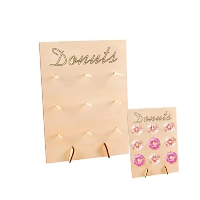 Image of Donut Wall Wood Display Stand Holds 9 Donuts,Reusable Rustic Dessert Table Board Doughnut Holder for Wedding Birthday Family Party Festival Decor Will Not Tip Over (Rectangular wood)