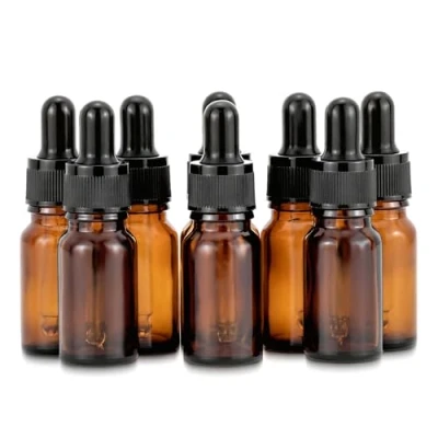 Image of Unxuey 8 pcs 10 ml Amber Glass Bottles with Clear Dropper Pipettes Essential Oil Perfume Liquid Travel Eye Fragrance Vials