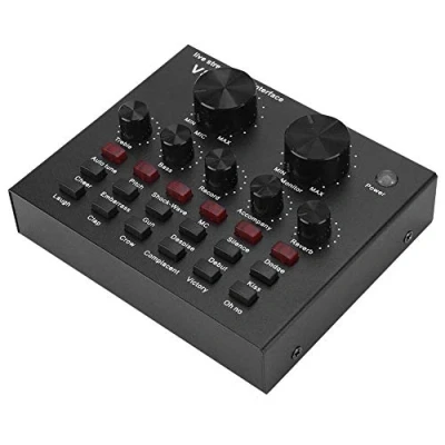 Image of ASHATA V8 Sound Card, External USB Live Microphone Card with Bluetooth Function, Multiple Effects and Voice Changer Audio Mixer for Computer PC Mobile Phone Sing