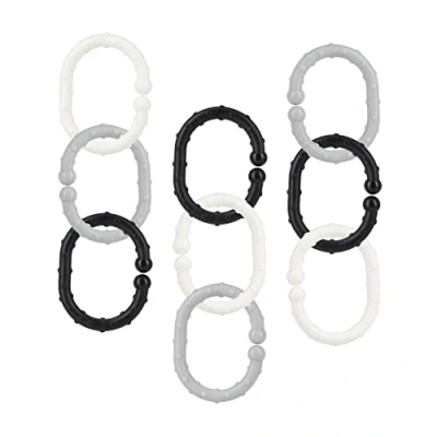 Image of Nuby Linkables Stroller Chain Black, Grey and White Attachable Links for Strollers, car Seats Travel 18 Pieces
