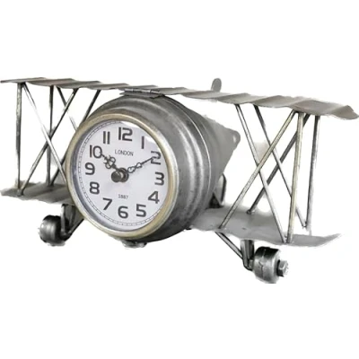 Image of Venture Vehicles Ltd Vintage Style Bi Plane Desk Clock Flying Pilot Aviator Theme