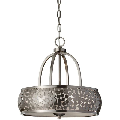 Image of Zara 4 Light Cylindrical Ceiling Pendant Brushed Steel with Silver Fabric, E27