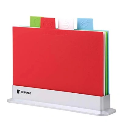 Image of Bergner Cutting Board Set of 5 Plastic Colour Coding Chopping Boards for Vegetables, Meat, Poultry, and Fish Includes 1 Storage Piece