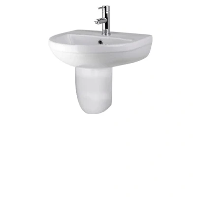 Image of Modern Round 1 Tap Hole Bathroom Basin Sink and Semi Pedestal 500 x 415 415mm White