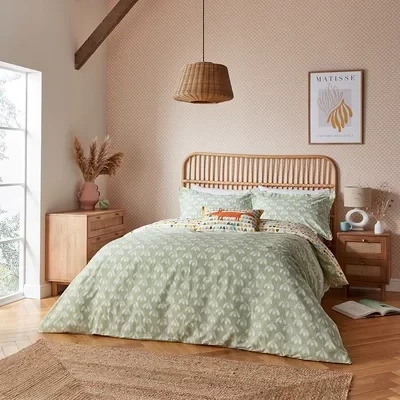 Image of Scion Snowdrop Duvet Cover Set Super King Size Sage