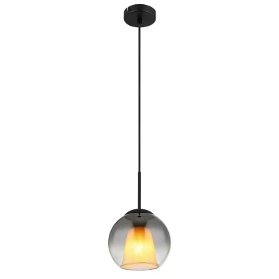 Image of Barry 20cm Dome Pendant Ceiling Light Matt Black Ball Smoke Glass Shade 1x E27