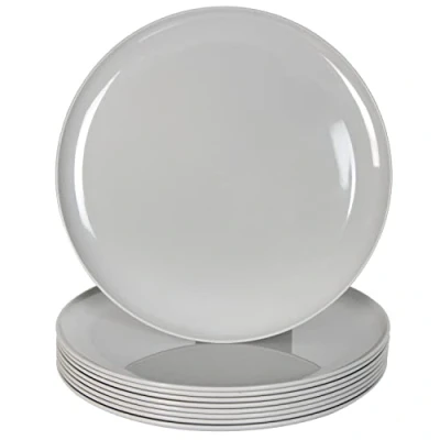 Image of Youngever 9 Pack 25CM Re usable Plastic Plates, Large Dinner Set of (Grey Color)