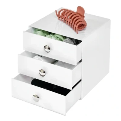 Image of iDesign 35301EU Makeup Organiser with Three Drawers, Sturdy Plastic Storage Box for Makeup, Accessories, Jewelry and More, Compact Dressing Table Organiser, White