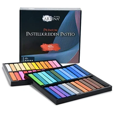 Image of Artina 48 Soft Pastels Set Pasteo Smooth &amp; Vibrant Artist Fine Pastel Chalk Sticks for Drawing Luminous Colour Art Beginners Artists