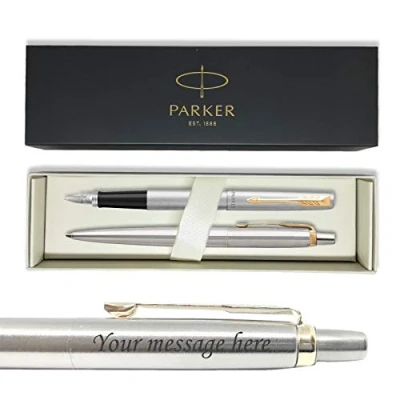 Image of FVLFIL PARKER Jotter STEEL Gold Trim Fountain pen + ball set Free engraving gift box