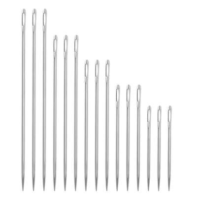 Image of Long Sewing Needles, 15pcs Large Eye Embroidery Upholstery Needles Hand Leather Weaving Needle for Repair Stitching 5 Sizes