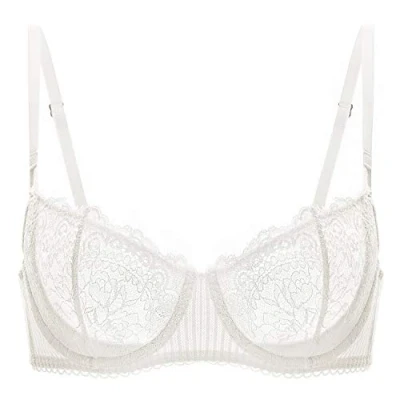 Image of DOBREVA Women&#039;s Lace Balconette Bra Half Cup Non Padded Push Up Underwire Sheer Bras Ivory 34B