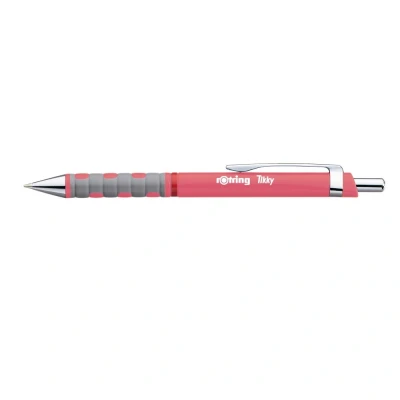 Image of rOtring Tikky Pastel Ballpoint Pens Blue Ink Medium Point (1.0mm) Tea Rose Barrels Lightweight with Rubberised Grip 12 Count